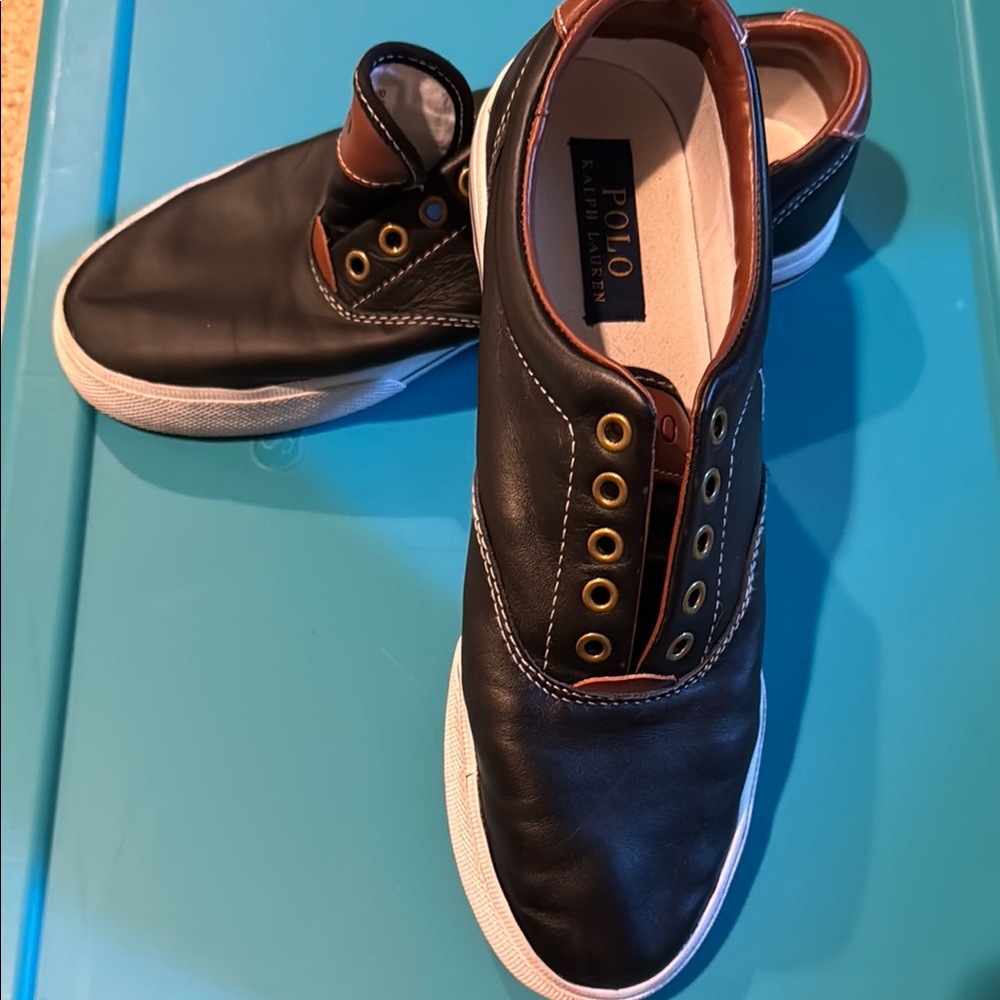 Polo Ralph Lauren Vaugn Black Leather Sneakers size 10